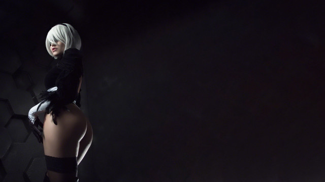 White silver haired woman black free wallpaper for desktop - medium preview image