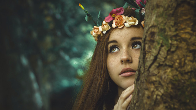 Woman flower crown woods portrait #2 free wallpaper for desktop - medium preview image