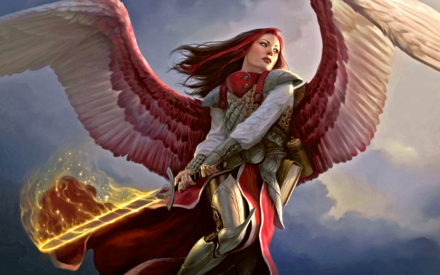 Angel wings sword clouds fantasy free wallpaper for desktop - medium preview image