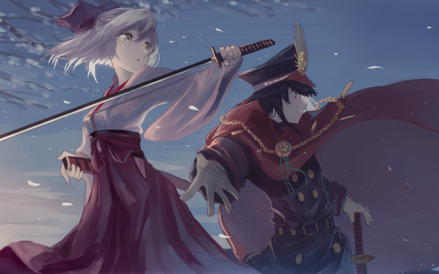 Snow costumed swordswomen neo romanticism free wallpaper for desktop - medium preview image