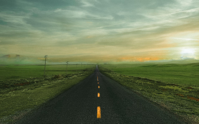 Long road green field yellow free wallpaper for desktop - medium preview image