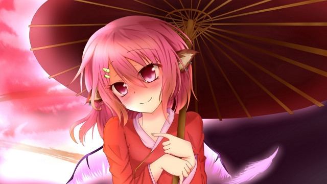 Pink haired girl umbrella beach free wallpaper for desktop - medium preview image