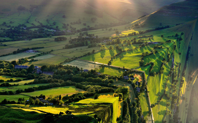 Valley road trees mountains waterfall free wallpaper for desktop - medium preview image