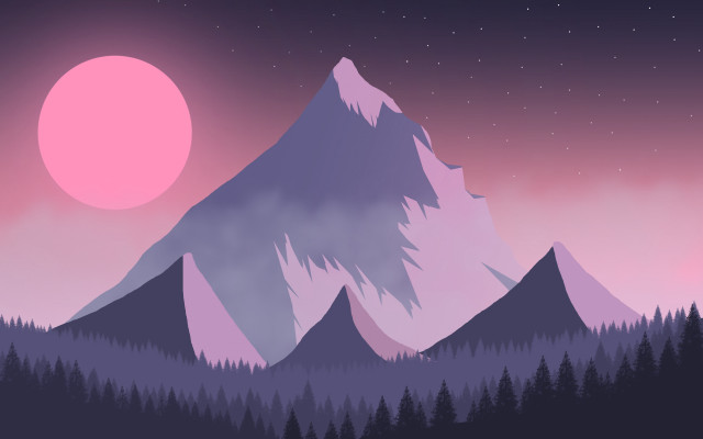 Mountain pink moon trees sky free wallpaper for desktop - medium preview image