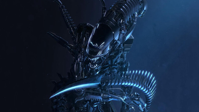 Futuristic alien armor sword night free wallpaper for desktop - medium preview image
