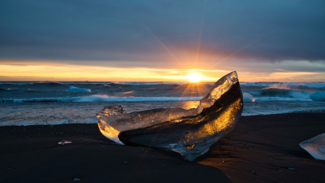 Ice beach sunset waves ecological free wallpaper for desktop - medium preview image