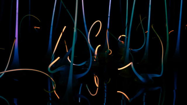 Blue yellow wires dark raytraced free wallpaper for desktop - medium preview image