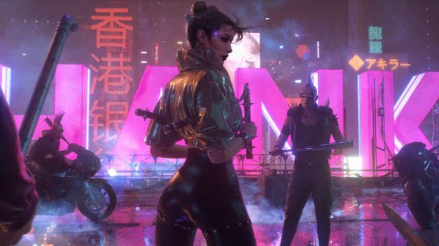 Cyberpunk group stage microphone guitar free wallpaper for desktop - medium preview image