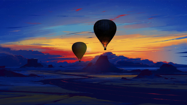Hot air balloons mountain sunset #2 free wallpaper for desktop - medium preview image