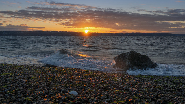 Sunset ocean rock horizon beach free wallpaper for desktop - medium preview image