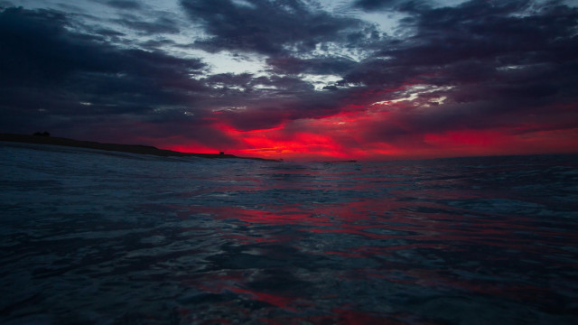 Red blue sky ocean island free wallpaper for desktop - medium preview image