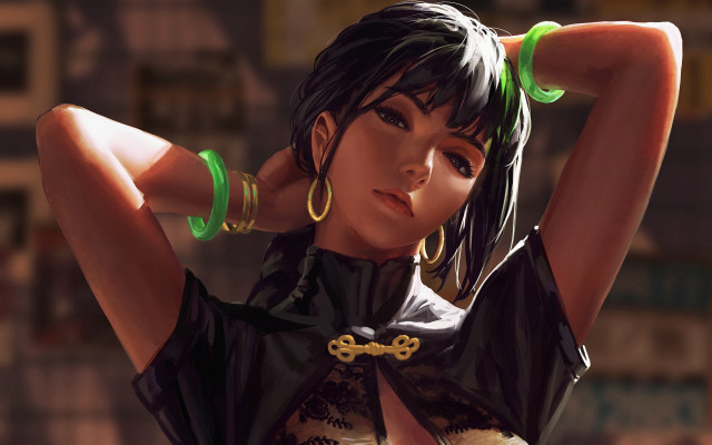 Green haired woman jewelry portrait free wallpaper for desktop - medium preview image