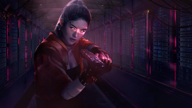 Woman red jacket cyberpunk night free wallpaper for desktop - medium preview image