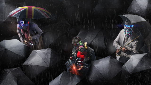 Rain umbrella group man child free wallpaper for desktop - medium preview image