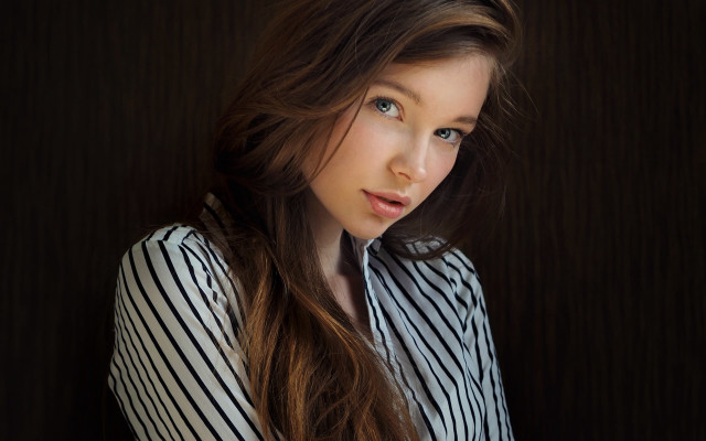 Woman striped shirt blue eyes free wallpaper for desktop - medium preview image