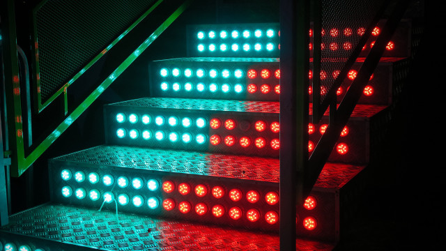 Stairs red green lights dark free wallpaper for desktop - medium preview image
