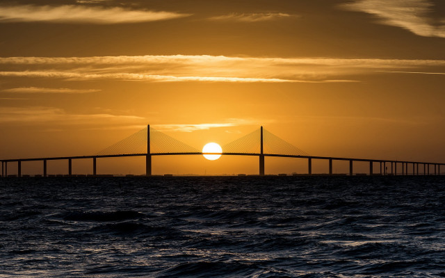 Bridge water sunset city lake free wallpaper for desktop - medium preview image