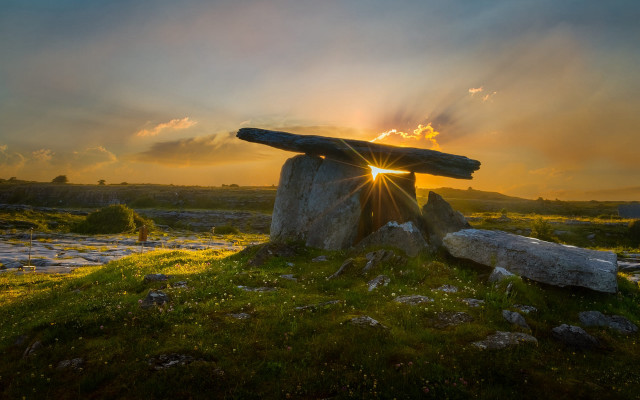 Rock formation sunset clouds field free wallpaper for desktop - medium preview image