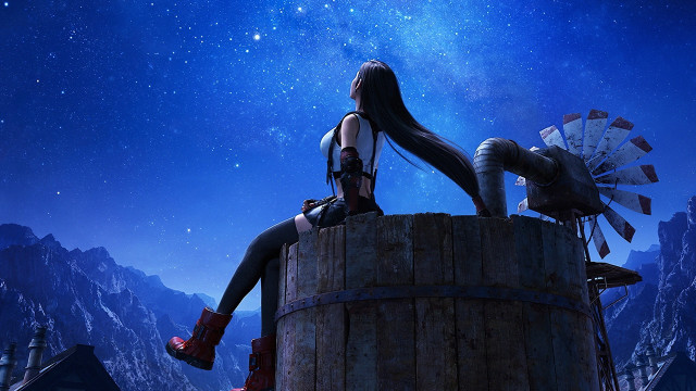 Mountain night star woman sitting free wallpaper for desktop - medium preview image