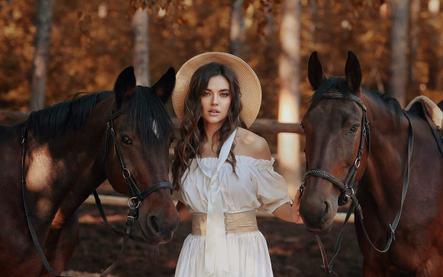 Woman horse dress hat outdoors free wallpaper for desktop - medium preview image