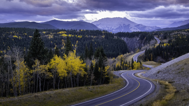 Winding road forest mountains clouds free wallpaper for desktop - medium preview image
