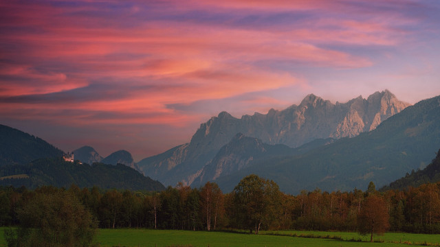 Mountain range pink sky forest #2 free wallpaper for desktop - medium preview image