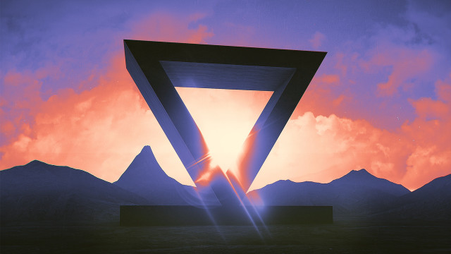 Large triangle structure mountains sunset free wallpaper for desktop - medium preview image