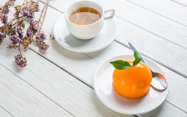 Tea orange flower spoon plate free wallpaper for desktop - medium preview image