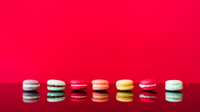 Macaroons red surface food photography free wallpaper for desktop - medium preview image