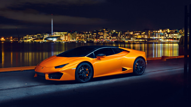 Bright orange sports car night #2 free wallpaper for desktop - medium preview image