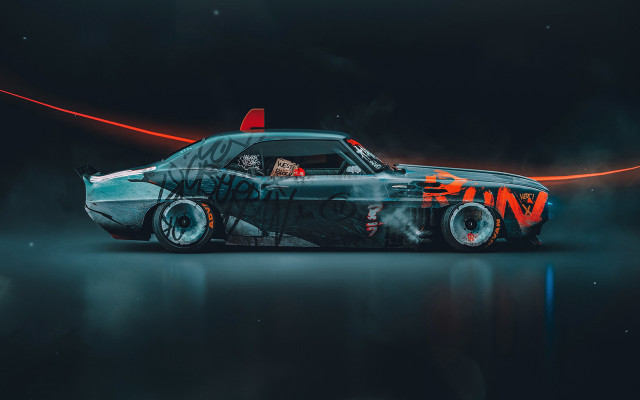 Red top car cyberpunk military free wallpaper for desktop - medium preview image