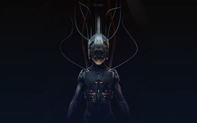 Futuristic woman cyberpunk helmet cybernetic free wallpaper for desktop - medium preview image