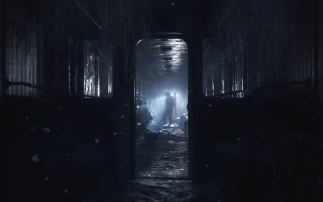 Dark hallway standing people rain free wallpaper for desktop - medium preview image