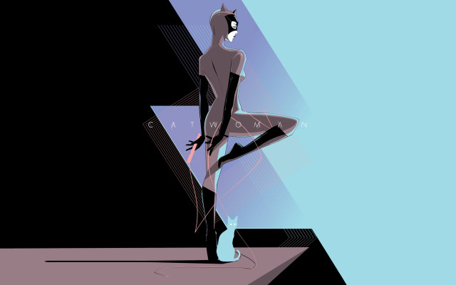 Woman black cat suit standing free wallpaper for desktop - medium preview image