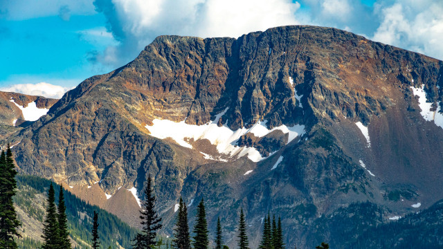 Snowy mountain forest blue sky free wallpaper for desktop - medium preview image