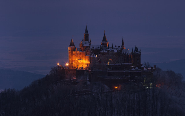 Castle night hill trees cityscape free wallpaper for desktop - medium preview image