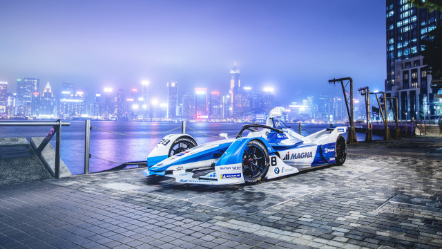 Blue white racecar water city free wallpaper for desktop - medium preview image