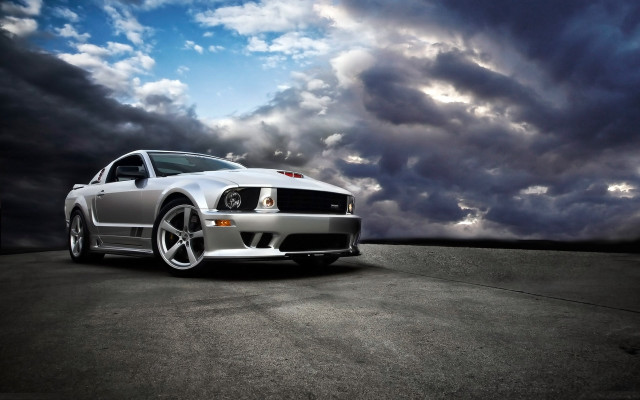 Silver mustang parking lot cloudy free wallpaper for desktop - medium preview image