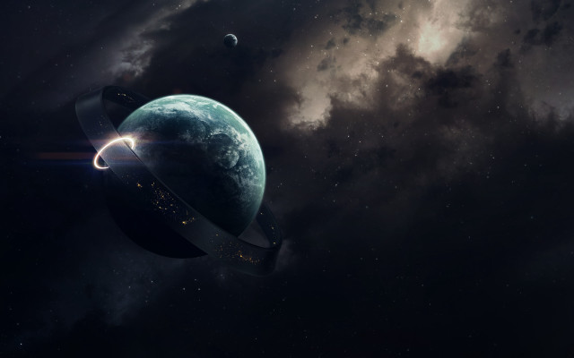 Space station planet stars clouds free wallpaper for desktop - medium preview image