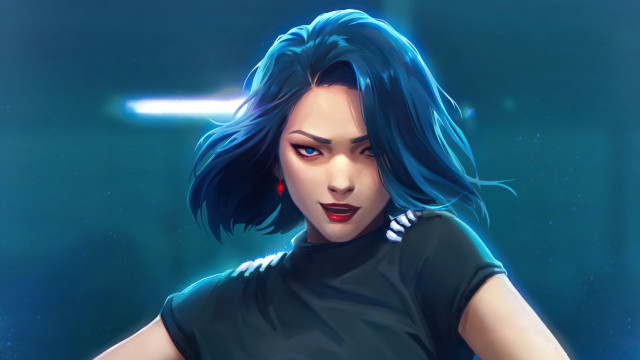 Blue haired woman light saber free wallpaper for desktop - medium preview image