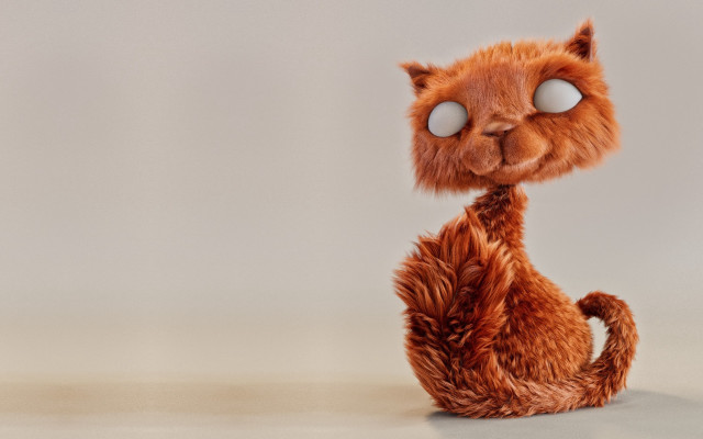 Cat big eyes sitting 3d free wallpaper for desktop - medium preview image