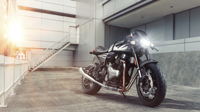 Motorcycle parking lot building staircase free wallpaper for desktop - medium preview image