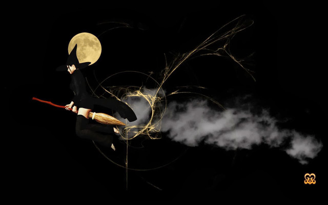 Woman broom full moon smoke free wallpaper for desktop - medium preview image