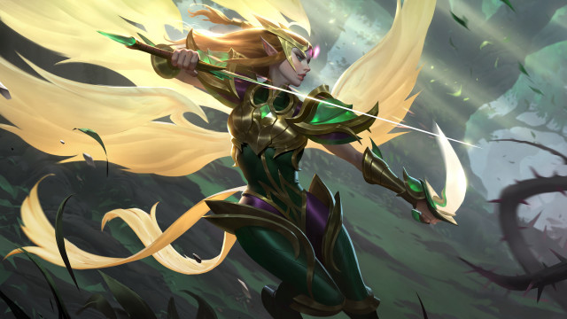 Woman sword green outfit armor free wallpaper for desktop - medium preview image