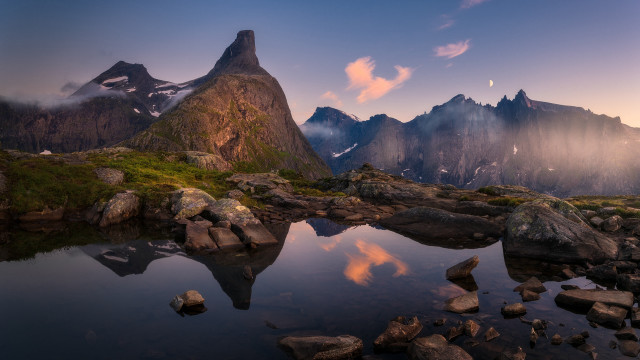 Mountain lake rocks clouds sunset #2 free wallpaper for desktop - medium preview image