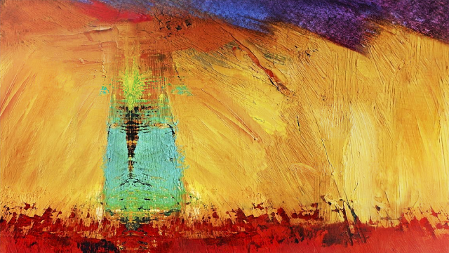 Blue vase yellow background red free wallpaper for desktop - medium preview image