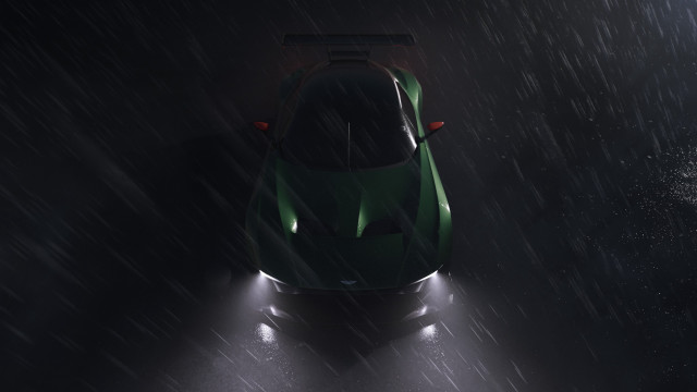 Green car rain night headlights free wallpaper for desktop - medium preview image