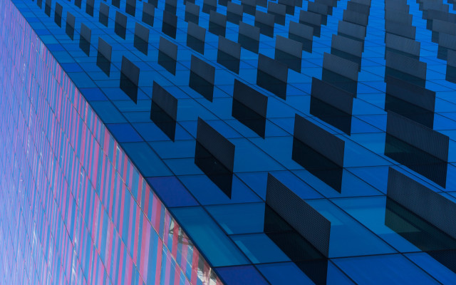 Blue pink pattern building clock free wallpaper for desktop - medium preview image