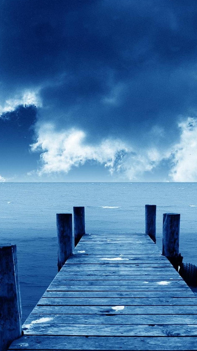 Wooden dock ocean cloudy sky free wallpaper for mobile - medium preview image