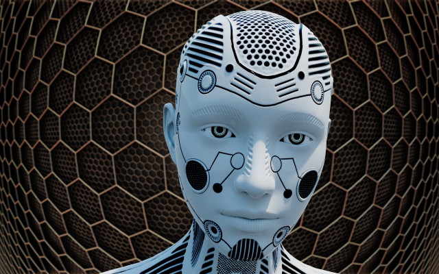 Robot human face cybernetics honeycomb free wallpaper for desktop - medium preview image